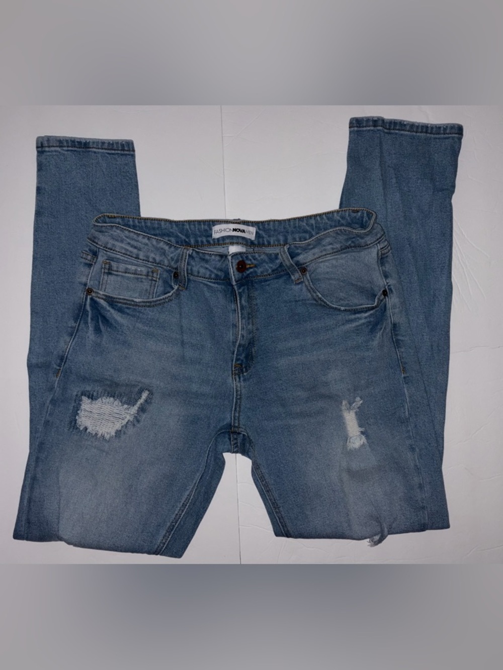 Fashion Nova Men Slim Straight Distressed Light Blue‎ Jeans